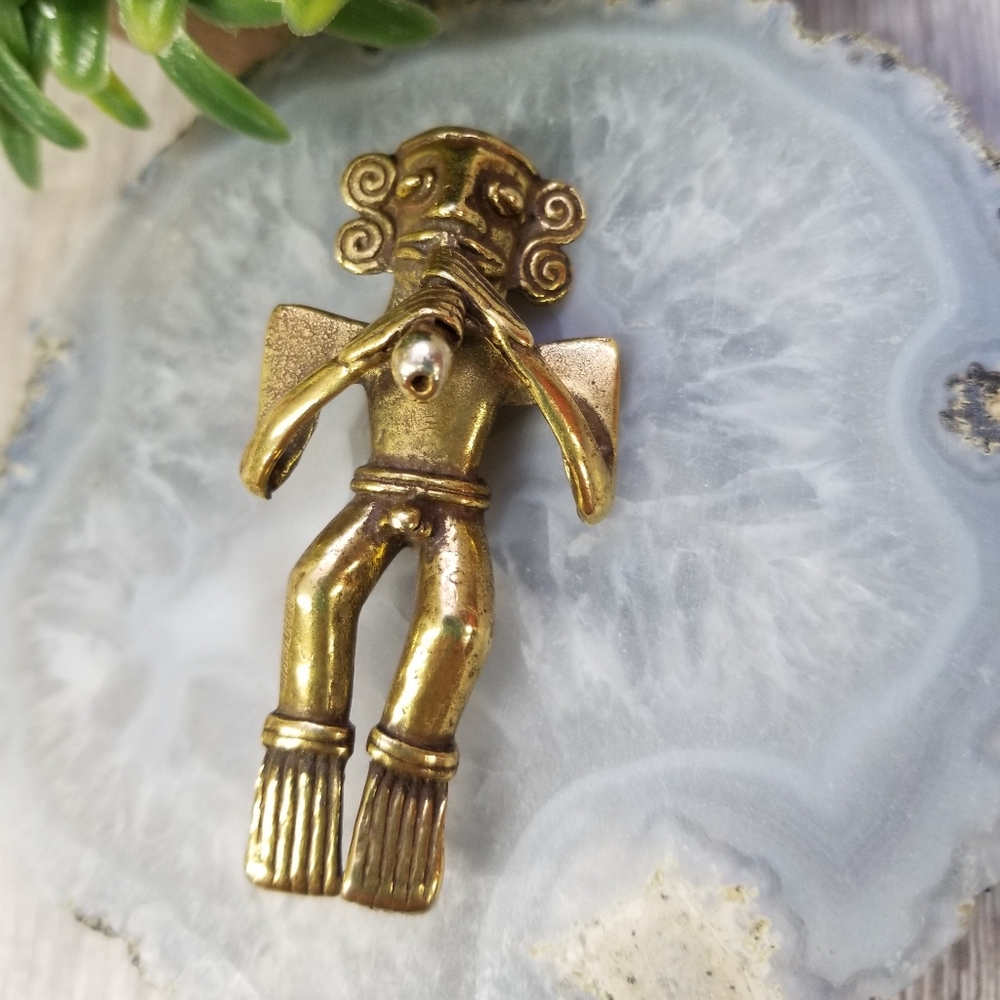 Vtg. Aztec Flute Playing Figural (Fertility)Brooch - Picture 6 of 7